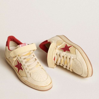 Golden Goose Men's Ball Star Sneakers LAB In Nappa And PVC With Red Suede Star And Heel Tab GMF00554.F005681.11474