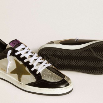 Golden Goose Men's Ball Star Sneakers LAB In Silver Leather With Brown Leather Star And Black Heel Tab GMF00800.F006424.82779