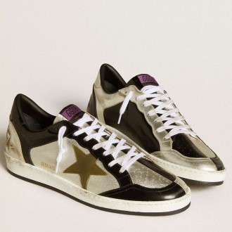 Golden Goose Men's Ball Star Sneakers LAB In Silver Leather With Brown Leather Star And Black Heel Tab GMF00800.F006424.82779