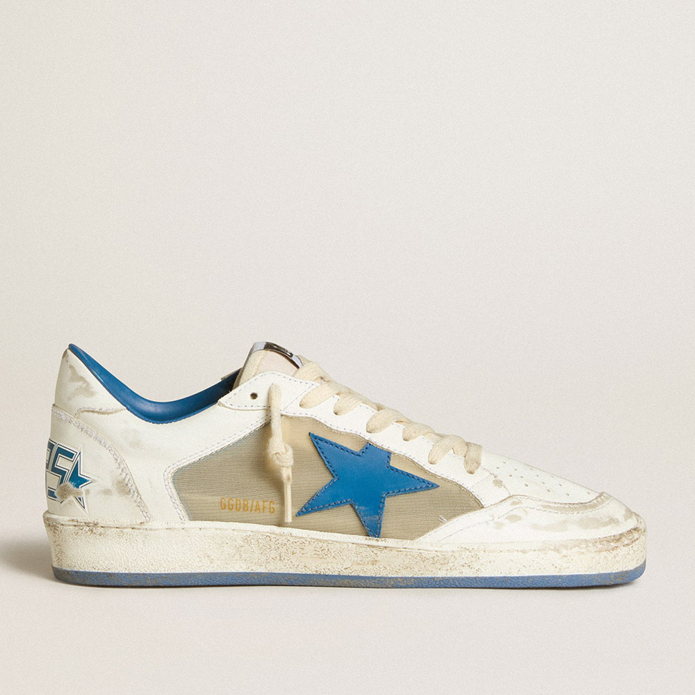 Golden Goose Men's Ball Star Sneakers LAB In White Leather With Light Blue Leather Star And White Heel Tab GMF00327.F006425.10576