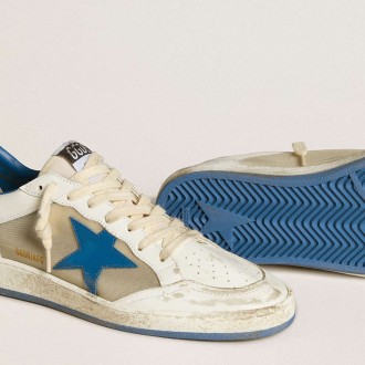 Golden Goose Men's Ball Star Sneakers LAB In White Leather With Light Blue Leather Star And White Heel Tab GMF00327.F006425.10576