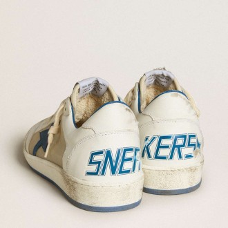 Golden Goose Men's Ball Star Sneakers LAB In White Leather With Light Blue Leather Star And White Heel Tab GMF00327.F006425.10576