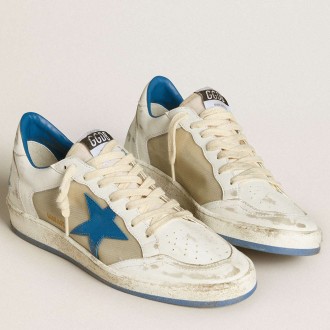 Golden Goose Men's Ball Star Sneakers LAB In White Leather With Light Blue Leather Star And White Heel Tab GMF00327.F006425.10576