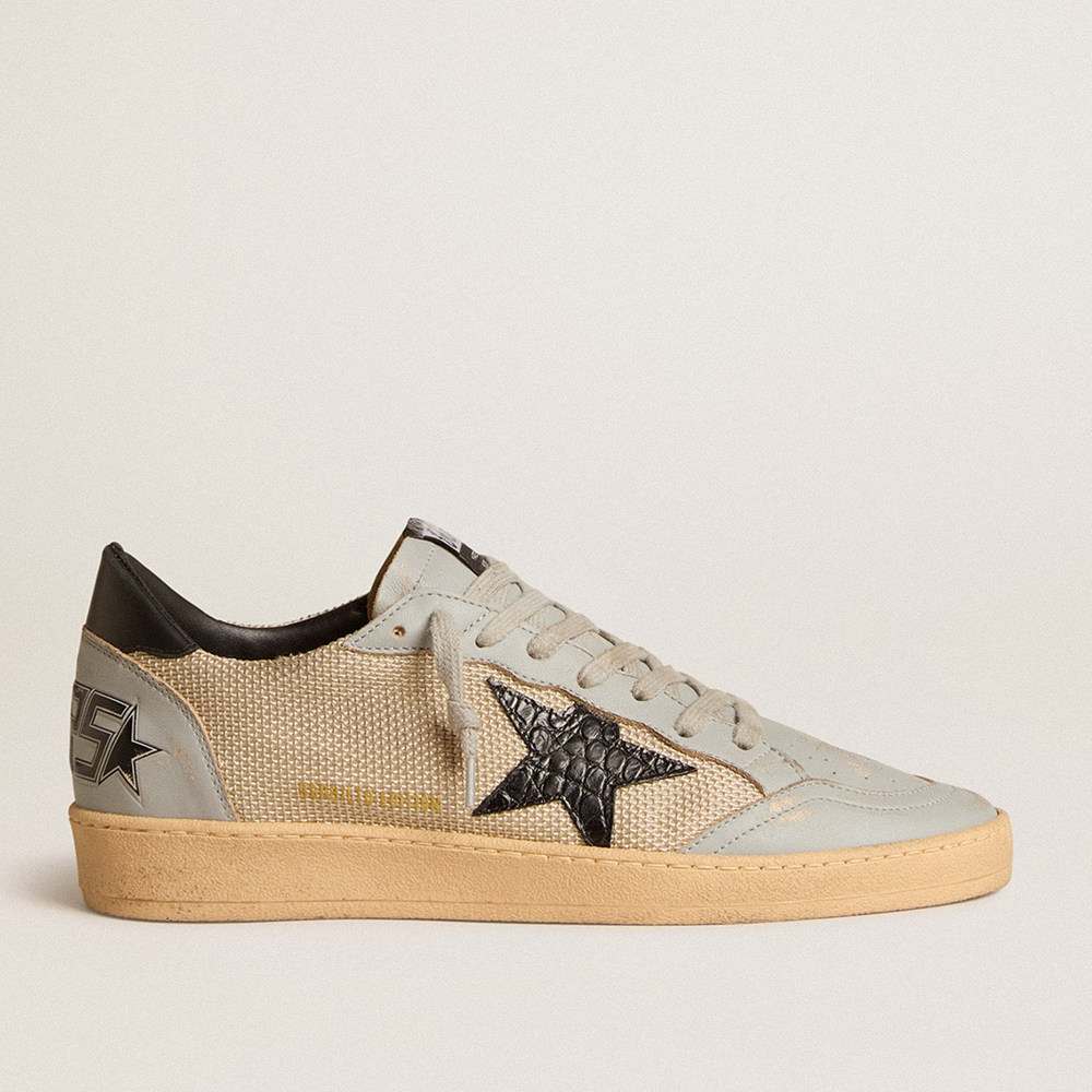 Golden Goose Men's Ball Star Sneakers LTD In Beige Mesh With Croc-print Leather Star And Nappa Inserts GMF00117.F006051.15601