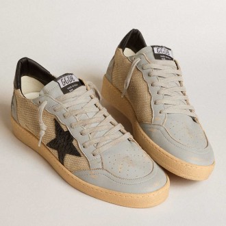 Golden Goose Men's Ball Star Sneakers LTD In Beige Mesh With Croc-print Leather Star And Nappa Inserts GMF00117.F006051.15601