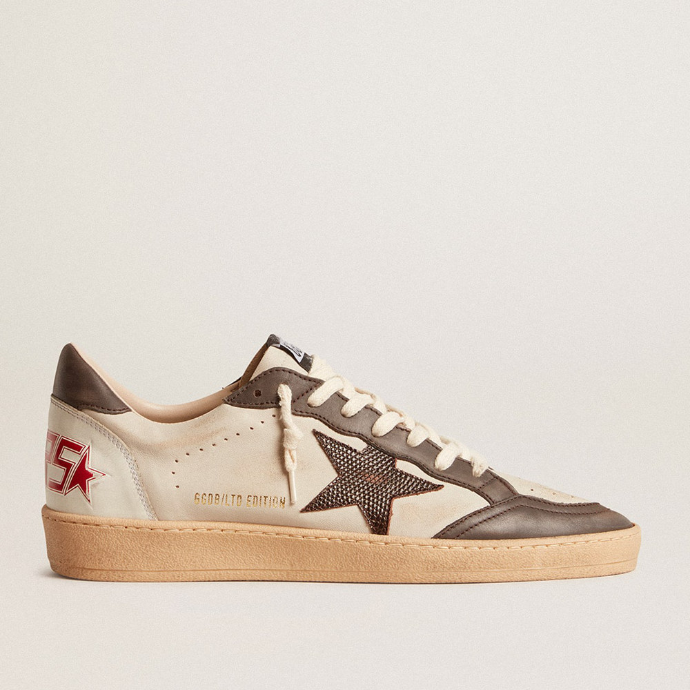 Golden Goose Men's Ball Star Sneakers LTD In Nappa With Brown Star And Gray Leather Heel Tab GMF00117.F006031.60526