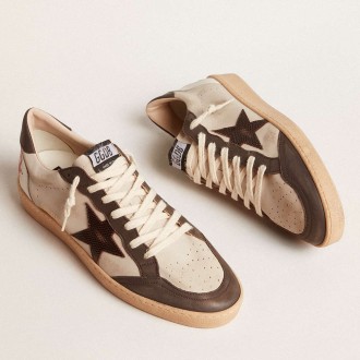 Golden Goose Men's Ball Star Sneakers LTD In Nappa With Brown Star And Gray Leather Heel Tab GMF00117.F006031.60526