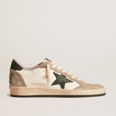 Golden Goose Men's Ball Star Sneakers LTD In Nappa With Green Star And Dove-gray Suede Inserts GMF00117.F005837.82653