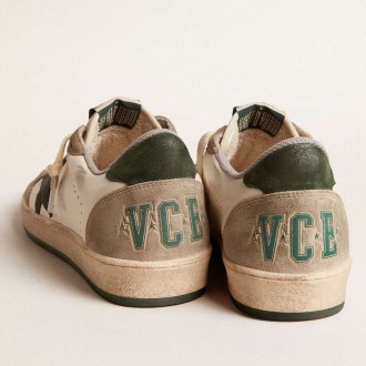 Golden Goose Men's Ball Star Sneakers LTD In Nappa With Green Star And Dove-gray Suede Inserts GMF00117.F005837.82653