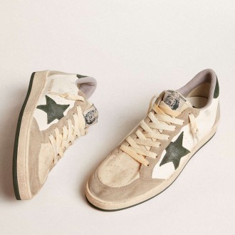 Golden Goose Men's Ball Star Sneakers LTD In Nappa With Green Star And Dove-gray Suede Inserts GMF00117.F005837.82653