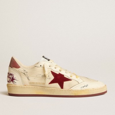 Golden Goose Men's Ball Star Sneakers LTD In Nylon With Pomegranate Suede Star And Leather Heel Tab GMF00117.F005247.82514