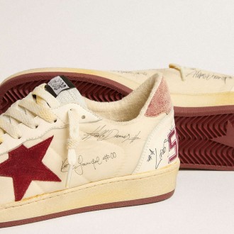 Golden Goose Men's Ball Star Sneakers LTD In Nylon With Pomegranate Suede Star And Leather Heel Tab GMF00117.F005247.82514