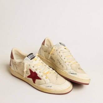 Golden Goose Men's Ball Star Sneakers LTD In Nylon With Pomegranate Suede Star And Leather Heel Tab GMF00117.F005247.82514