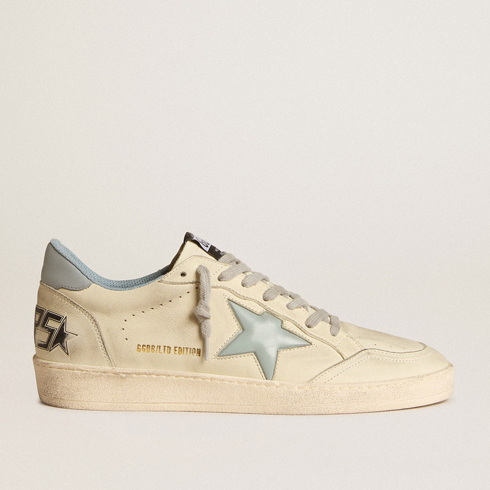 Golden Goose Men's Ball Star Sneakers LTD With Light Blue Plastic Star And Leather Heel Tab GMF00117.F006028.11866