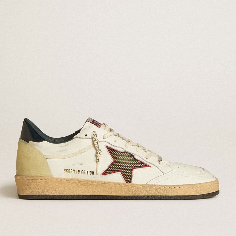 Golden Goose Men's Ball Star Sneakers LTD With Mesh Star And Midnight Blue Leather Heel Tab GMF00844.F006677.10576