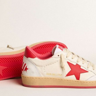 Golden Goose Men's Ball Star Sneakers Wishes In White Leather With A Red Star And Heel Tab GMF00117.F005823.10350