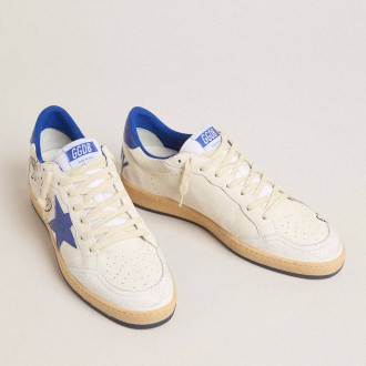 Golden Goose Men's Ball Star Sneakers Wishes In White Nappa Leather With A Bright Blue Star And Heel Tab GMF00117.F005822.10793