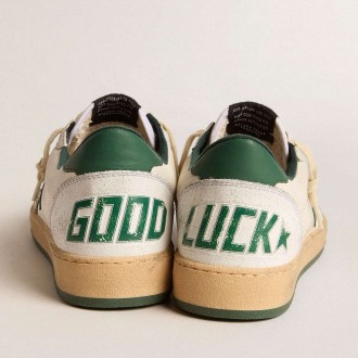 Golden Goose Men's Ball Star Sneakers Wishes In White Nappa Leather With Green Leather Star And Heel Tab GMF00117.F005821.10361