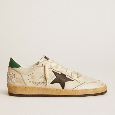 Golden Goose Men's Ball Star Sneakers With Black Leather Star And Green Leather Heel Tab GMF00117.F006550.10788