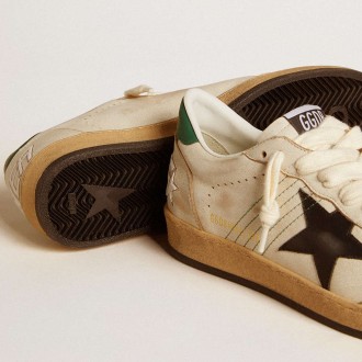 Golden Goose Men's Ball Star Sneakers With Black Leather Star And Green Leather Heel Tab GMF00117.F006550.10788