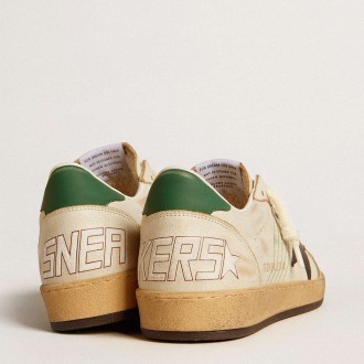 Golden Goose Men's Ball Star Sneakers With Black Leather Star And Green Leather Heel Tab GMF00117.F006550.10788