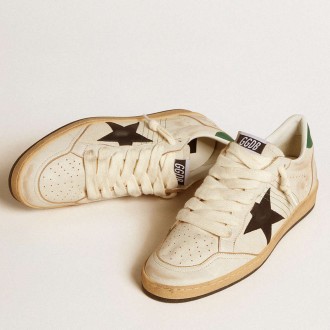 Golden Goose Men's Ball Star Sneakers With Black Leather Star And Green Leather Heel Tab GMF00117.F006550.10788