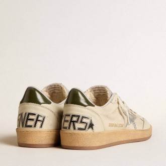 Golden Goose Men's Ball Star Sneakers With Silver Leather Star And Green Leather Heel Tab GMF00117.F006009.82681