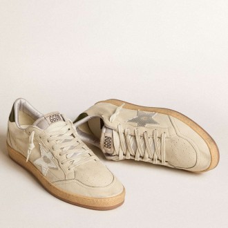 Golden Goose Men's Ball Star Sneakers With Silver Leather Star And Green Leather Heel Tab GMF00117.F006009.82681