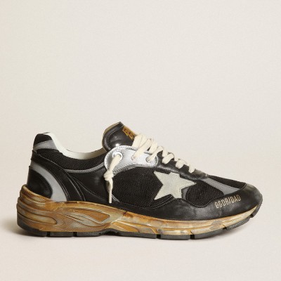 Golden Goose Men's Dad-Star Sneakers In Black Mesh And Nappa With Ice-colored Star GMF00199.F003270.90282