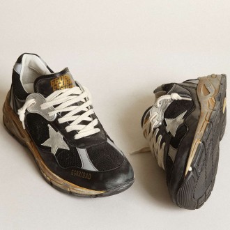 Golden Goose Men's Dad-Star Sneakers In Black Mesh And Nappa With Ice-colored Star GMF00199.F003270.90282