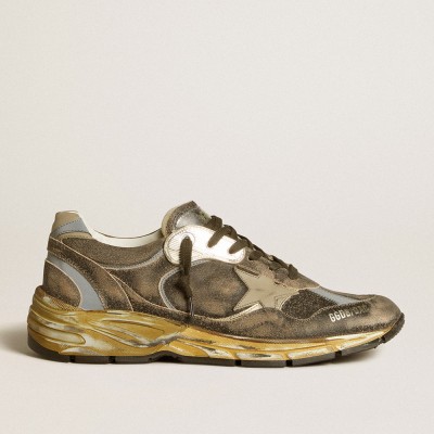 Golden Goose Men's Dad-Star Sneakers In Suede And Nylon With Khaki Leather Star And Heel Tab GMF00199.F006649.82841