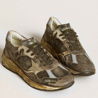 Golden Goose Men's Dad-Star Sneakers In Suede And Nylon With Khaki Leather Star And Heel Tab GMF00199.F006649.82841