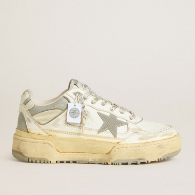 Golden Goose Men's Forty2 Sneakers In White Leather With Laces With Swarovski Crystals And Gray Star GMF00630.F007038.10973