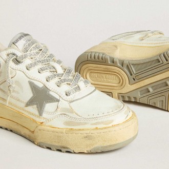 Golden Goose Men's Forty2 Sneakers In White Leather With Laces With Swarovski Crystals And Gray Star GMF00630.F007038.10973