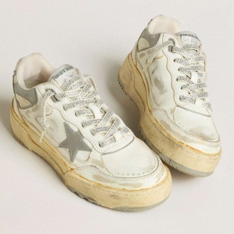 Golden Goose Men's Forty2 Sneakers In White Leather With Laces With Swarovski Crystals And Gray Star GMF00630.F007038.10973