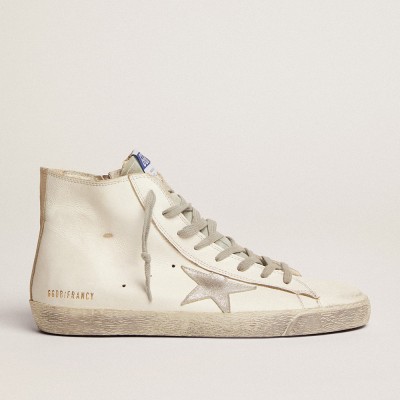 Golden Goose Men's Francy Sneakers In Leather With Silver Suede Star GMF00113.F000319.10274