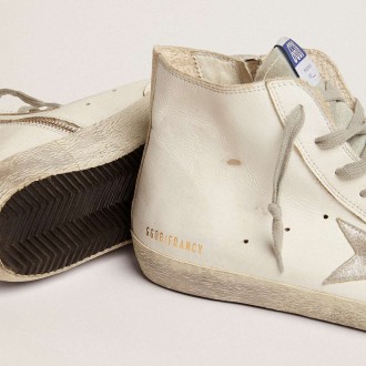 Golden Goose Men's Francy Sneakers In Leather With Silver Suede Star GMF00113.F000319.10274