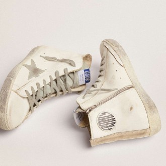 Golden Goose Men's Francy Sneakers In Leather With Silver Suede Star GMF00113.F000319.10274