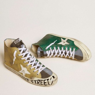 Golden Goose Men's Francy Sneakers LAB In Golden Glitter With White Leather Star GMF00799.F006428.82782