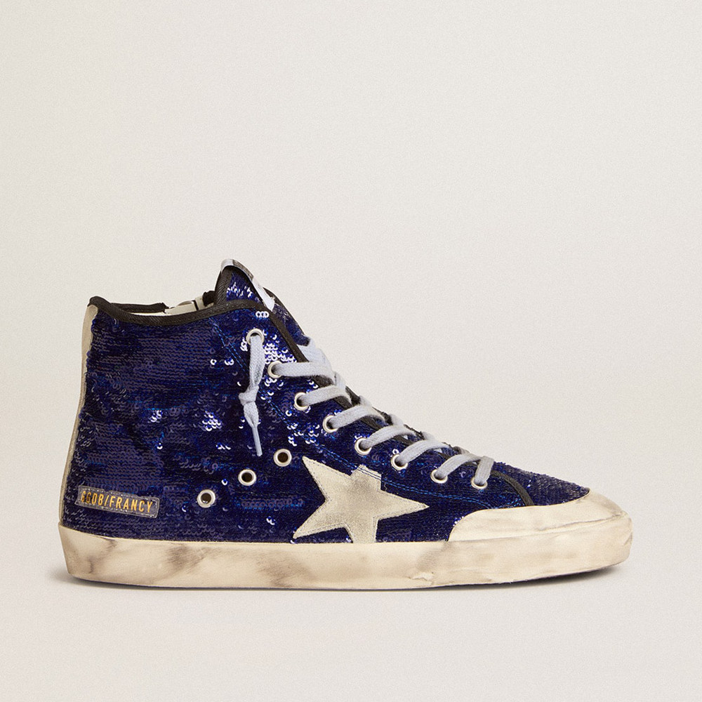 Golden Goose Men's Francy Sneakers Penstar In Blue Sequins With Ice-gray Suede Star GMF00114.F005512.50588