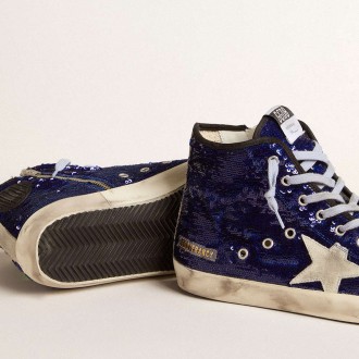 Golden Goose Men's Francy Sneakers Penstar In Blue Sequins With Ice-gray Suede Star GMF00114.F005512.50588