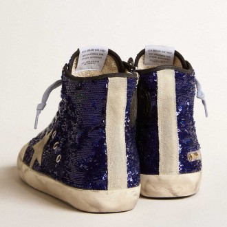 Golden Goose Men's Francy Sneakers Penstar In Blue Sequins With Ice-gray Suede Star GMF00114.F005512.50588