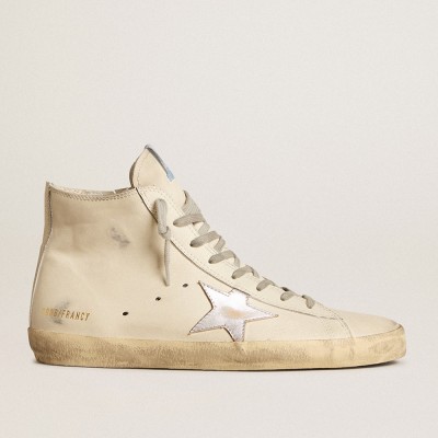 Golden Goose Men's Francy Sneakers Penstar In White Leather With Silver Metallic Leather Star GMF00113.F005985.11881