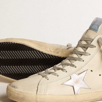 Golden Goose Men's Francy Sneakers Penstar In White Leather With Silver Metallic Leather Star GMF00113.F005985.11881