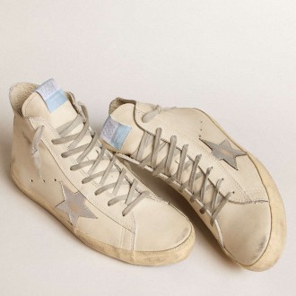 Golden Goose Men's Francy Sneakers Penstar In White Leather With Silver Metallic Leather Star GMF00113.F005985.11881