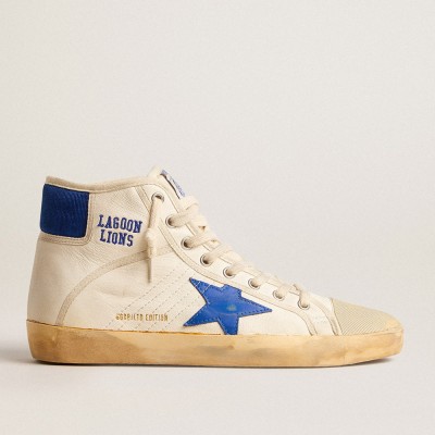 Golden Goose Men's Francy Sneakers Penstar LAB In Nappa With Blue Star And Nylon Heel Tab GMF00637.F005682.10793