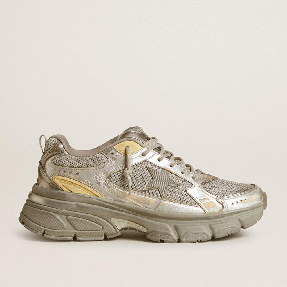 Golden Goose Men's Lightstar Sneakers In Metallic Leather And Silver Mesh With Gray Star GMF00724.F006475.70138