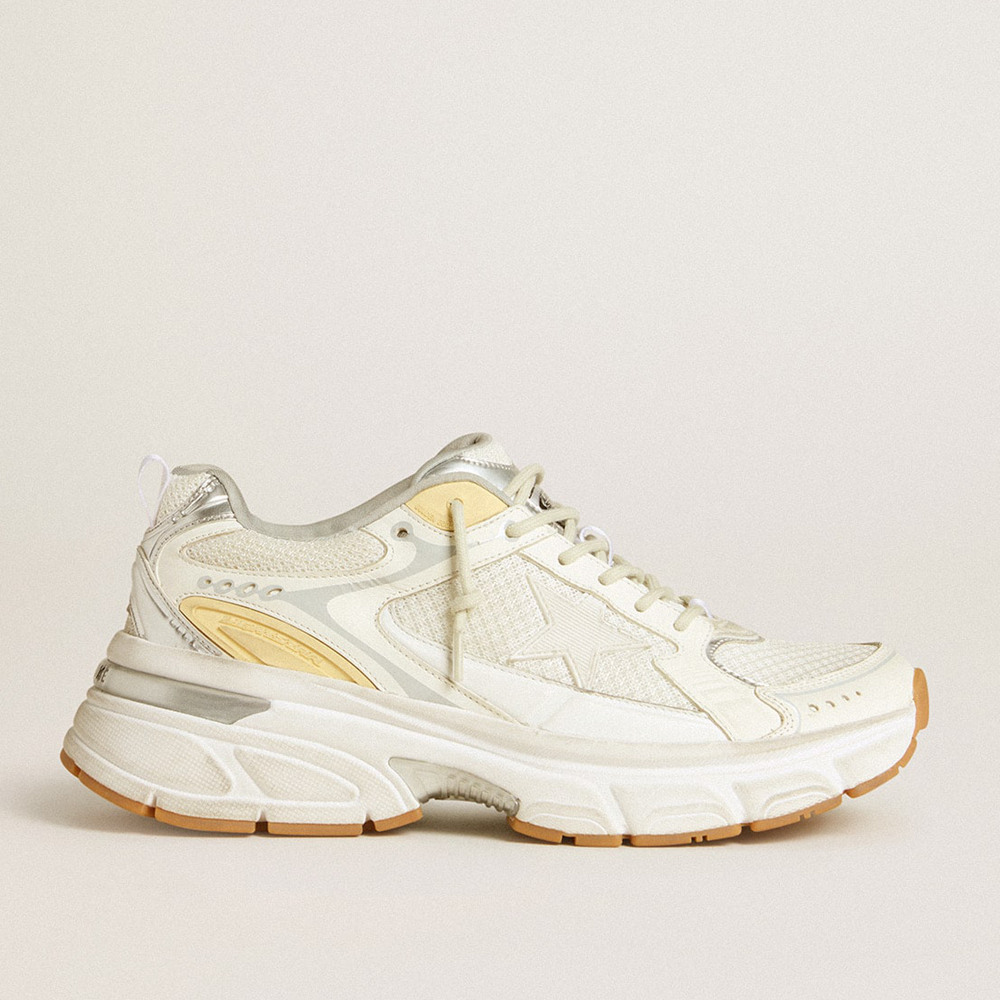 Golden Goose Men's Lightstar Sneakers In White Leather And Mesh With Worn-white Star GMF00724.F006476.10272