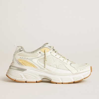 Golden Goose Men's Lightstar Sneakers In White Leather And Mesh With Worn-white Star GMF00724.F006476.10272