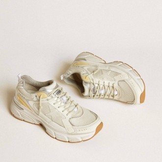 Golden Goose Men's Lightstar Sneakers In White Leather And Mesh With Worn-white Star GMF00724.F006476.10272